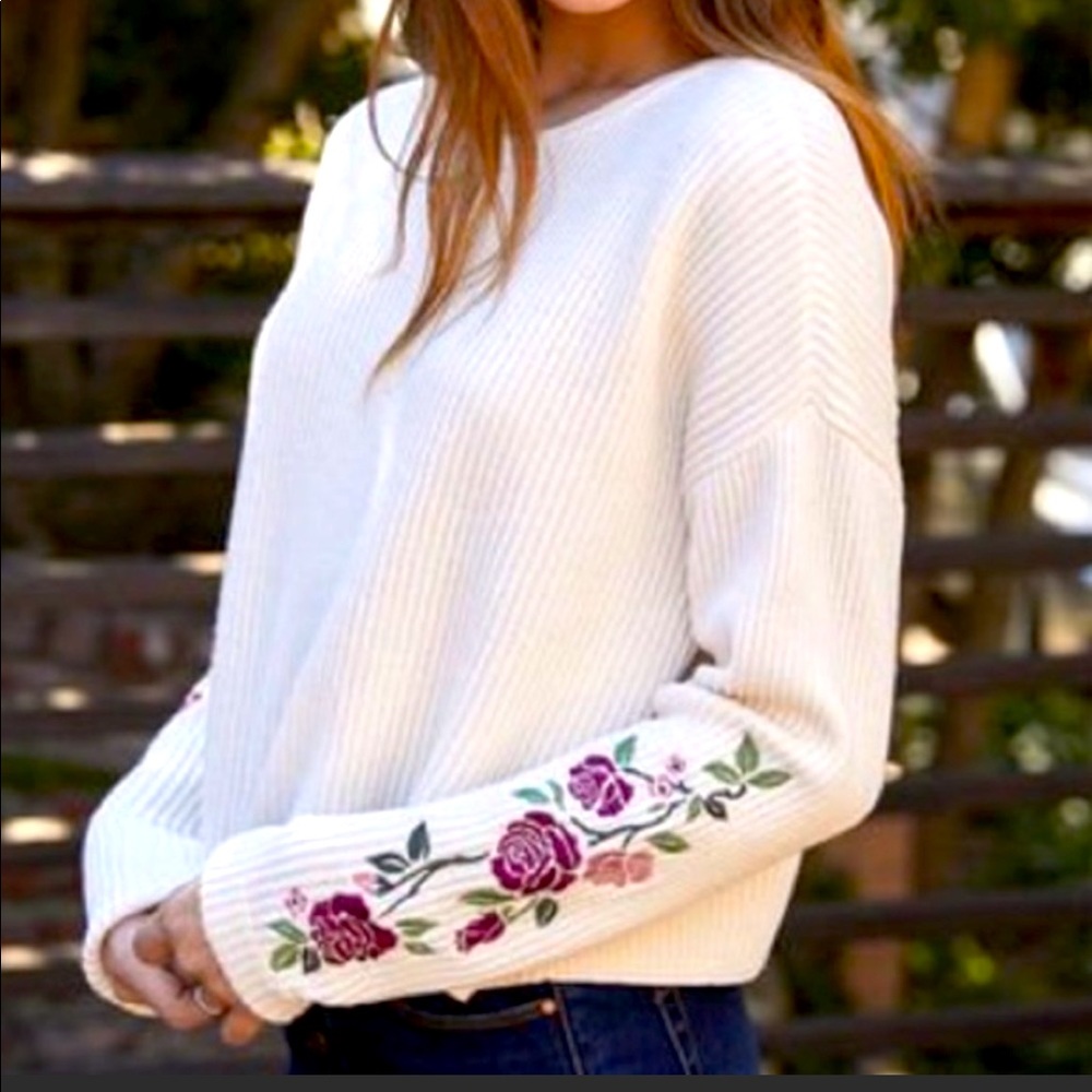 Pacsun LA Hearst Embroidered Ribbed Pullover Sweater